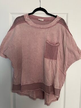 Washed Mauve Mesh-Trim Pocket Top